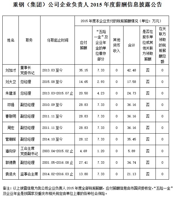2015年度薪酬信息